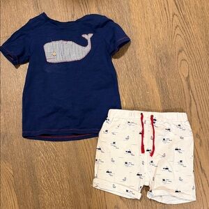 Mudpie Navy Whale T-Shirt and white Shorts Set - size 4T/5T